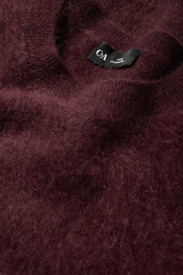 Femei - Pulover tricotat din cașmir - mânecă scurtă - bordo