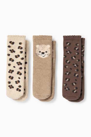 Bebeluși - fete - Multipack 3 perechi - leopard - șosete antialunecare bebeluși - cu motive - bej deschis
