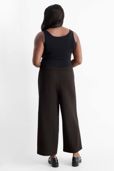 Femei - Pantaloni din jerseu - talie înaltă - wide leg - negru