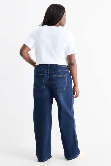 Femei - Wide leg jeans - talie medie - LYCRA® - denim-albastru închis