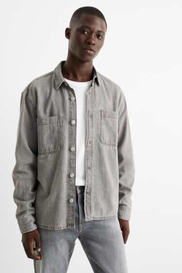 Bărbați - Cămașă din denim - relaxed fit - guler Kent - denim-gri deschis