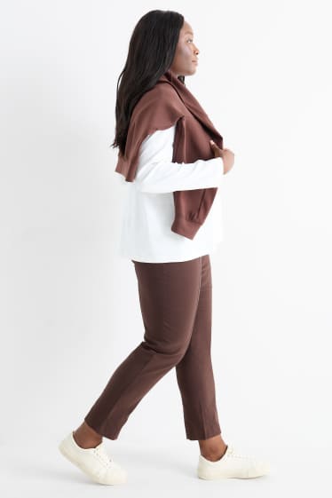 Dona - Pantalons de tela - high waist - straight fit - LYCRA® - marró fosc