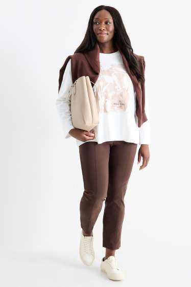 Dona - Pantalons de tela - high waist - straight fit - LYCRA® - marró fosc