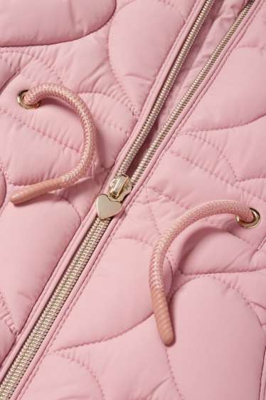 Children Girls - Quilted gilet with hood - water-repellent - patterned - rose