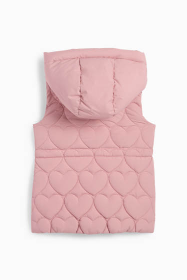 Children Girls - Quilted gilet with hood - water-repellent - patterned - rose