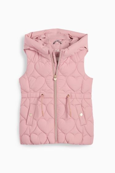Children Girls - Quilted gilet with hood - water-repellent - patterned - rose