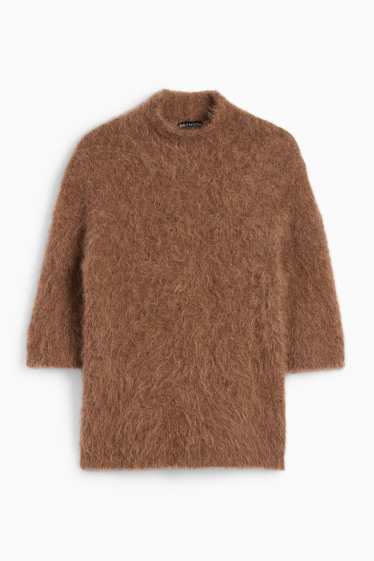 Femei - Pulover tricotat - cu mânecă scurtă - amestec de lână alpaca - maro