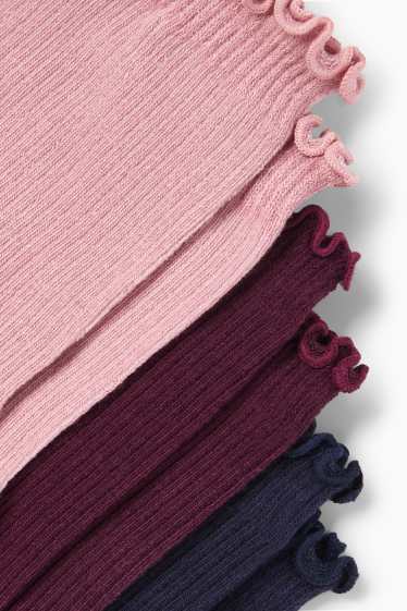 Dámské - Multipack 3 ks - ponožky - žebrované - tmavě růžová