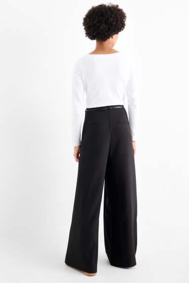 Damen - Stoffhose mit Gürtel - High Waist - Wide Leg - schwarz