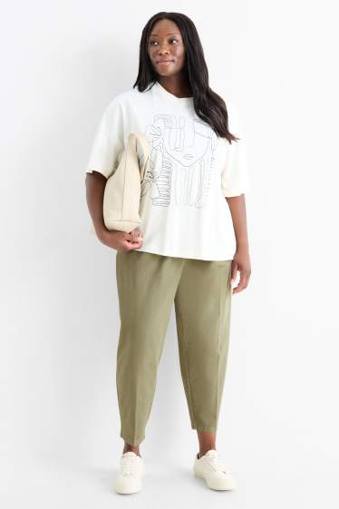 Femei - Pantaloni de stofă cu curea - talie înaltă - barrel leg - kaki