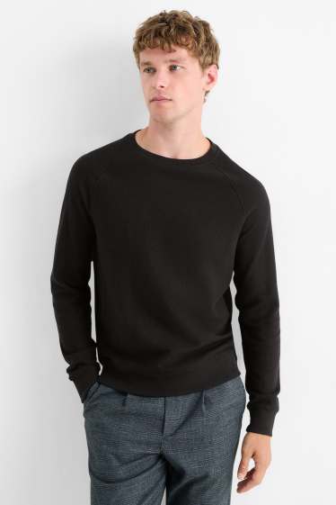 Heren - Longsleeve - met structuur - zwart