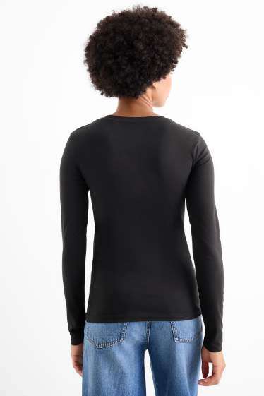 Femei - Tricou cu mânecă lungă - slim fit - negru