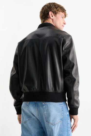 Men - Bomber jacket - faux leather - black