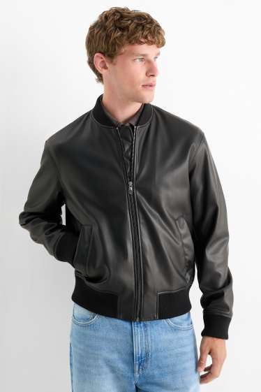 Men - Bomber jacket - faux leather - black