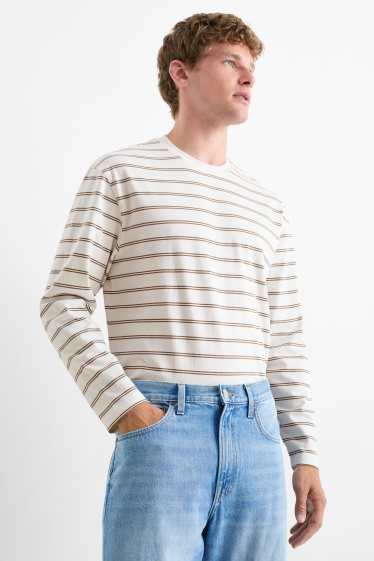 Bărbați - Tricou cu mânecă lungă - cu dungi - alb