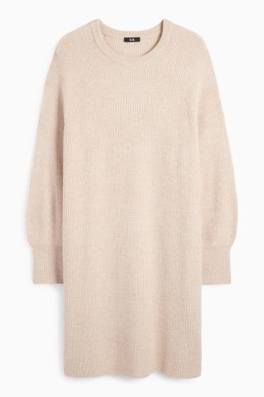 Femei - Rochie tricotată - reiată - bej deschis