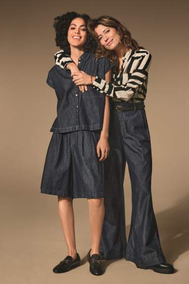 Femei - Palazzo jeans - talie înaltă - denim-albastru închis