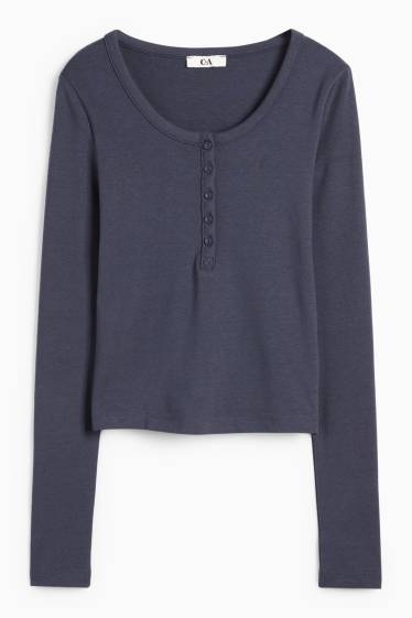 Donna - Camicia corta serafino - slim fit - blu scuro