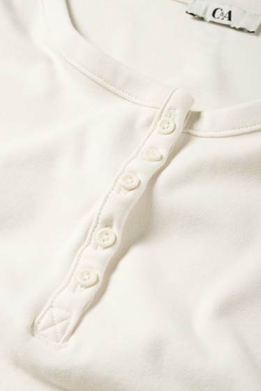 Damen - Crop Henley-Shirt - Slim Fit - cremeweiss