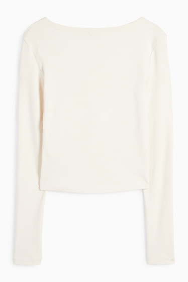 Damen - Crop Henley-Shirt - Slim Fit - cremeweiss