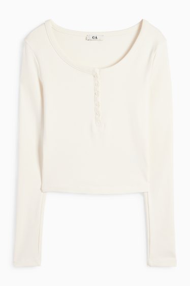 Damen - Crop Henley-Shirt - Slim Fit - cremeweiss