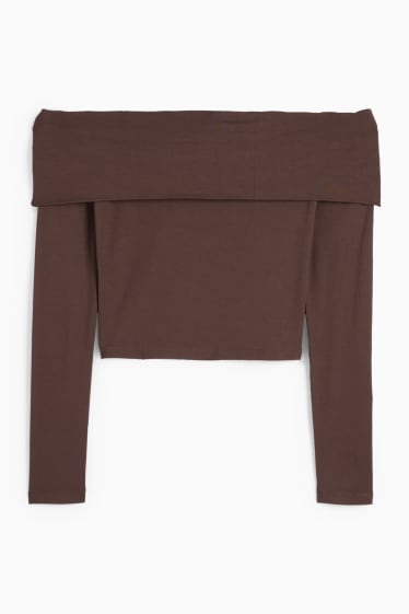 Damen - Crop Langarmshirt - dunkelbraun