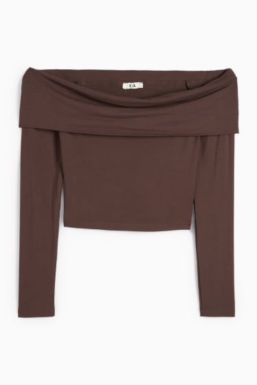 Damen - Crop Langarmshirt - dunkelbraun