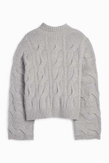 Women - Cashmere turtleneck jumper - cable knit pattern - gray