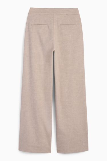 Femei - Pantaloni office - talie înaltă - wide leg - structurat - bej