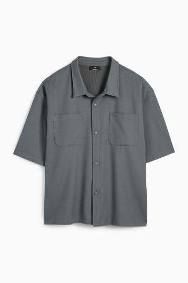 Men - Shirt - relaxed fit - lapel collar - textured - dark gray