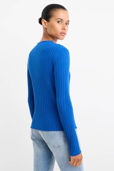 Femei - Tricou cu mânecă lungă - reiat - albastru