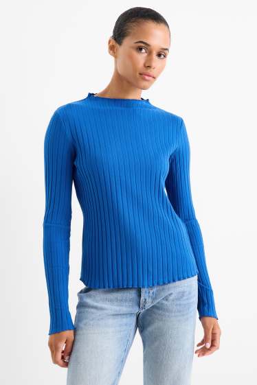 Femei - Tricou cu mânecă lungă - reiat - albastru
