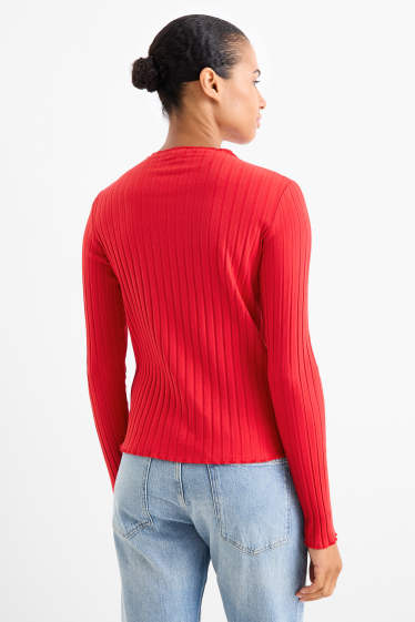Femei - Tricou cu mânecă lungă - reiat - roșu
