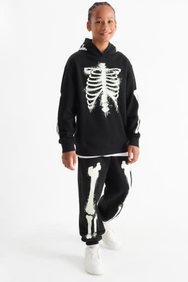 Copii - Băieți - Halloween - schelet - pantaloni de trening - Glow in the dark - negru