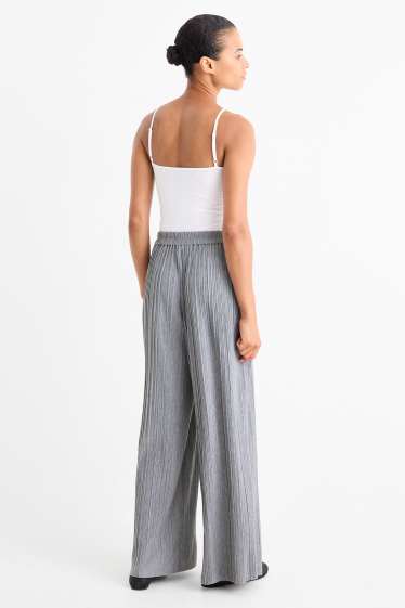 Women - Plissé trousers - high-rise waist - wide leg - gray