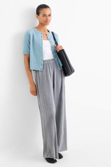 Women - Plissé trousers - high-rise waist - wide leg - gray