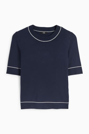 Femmes - Pull en maille - manches courtes - bleu foncé