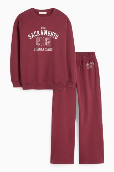 Copii - Fete - Sacramento - set - bluză de molton și pantaloni de trening - 2 piese - bordo
