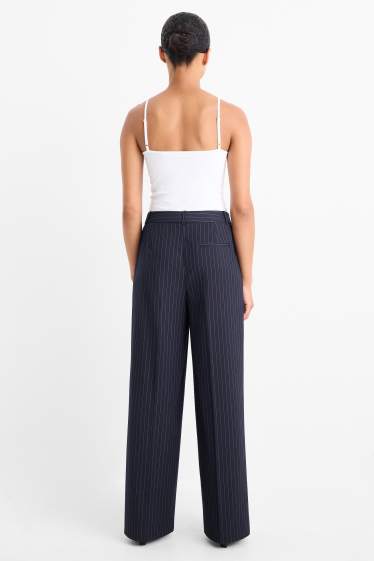 Femei - Pantaloni office - talie înaltă - relaxed fit - dungi fine - albastru închis