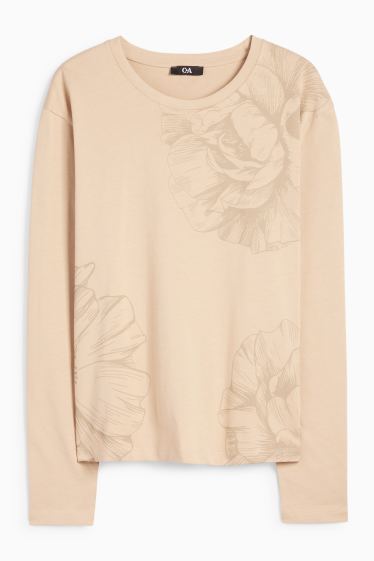 Femmes - Haut à manches longues - motif floral - beige