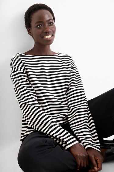 Dames - Longsleeve - gestreept - zwart / wit