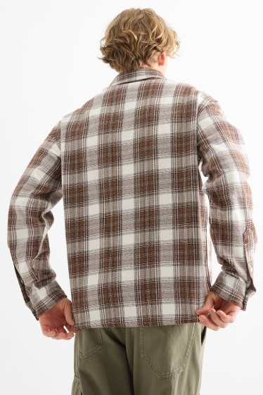 Bărbați - Cămașă din flanel - relaxed fit - guler Kent - în carouri - bej / maro