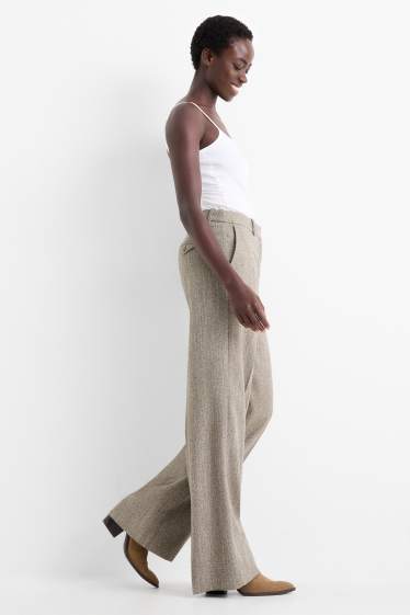 Femei - Pantaloni office - talie medie - relaxed fit - cu model - bej
