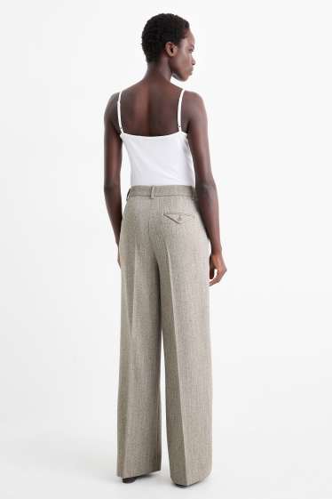 Femei - Pantaloni office - talie medie - relaxed fit - cu model - bej