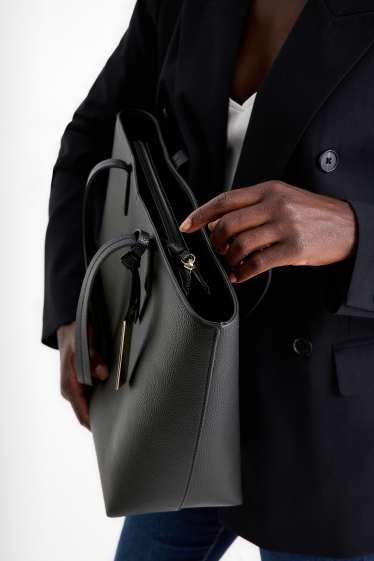 Dámské - Velká kabelka shopper - imitace kůže - černá