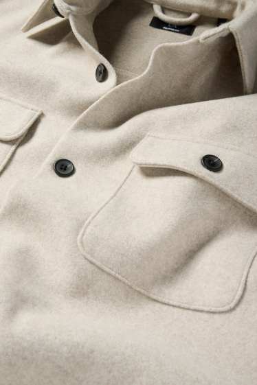 Men - Shirt jacket - relaxed fit - kent collar - light beige
