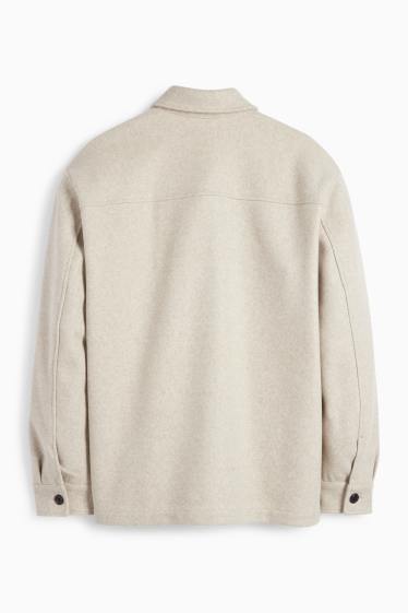 Men - Shirt jacket - relaxed fit - kent collar - light beige