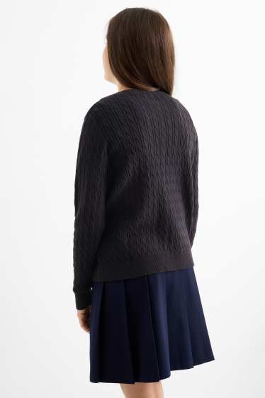 Copii - Fete - Cardigan tricotat - cu torsade - negru
