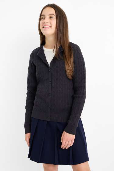 Copii - Fete - Cardigan tricotat - cu torsade - negru