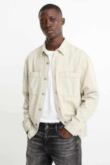 Bărbați - Cămașă din denim - relaxed fit - guler Kent - verde mentă